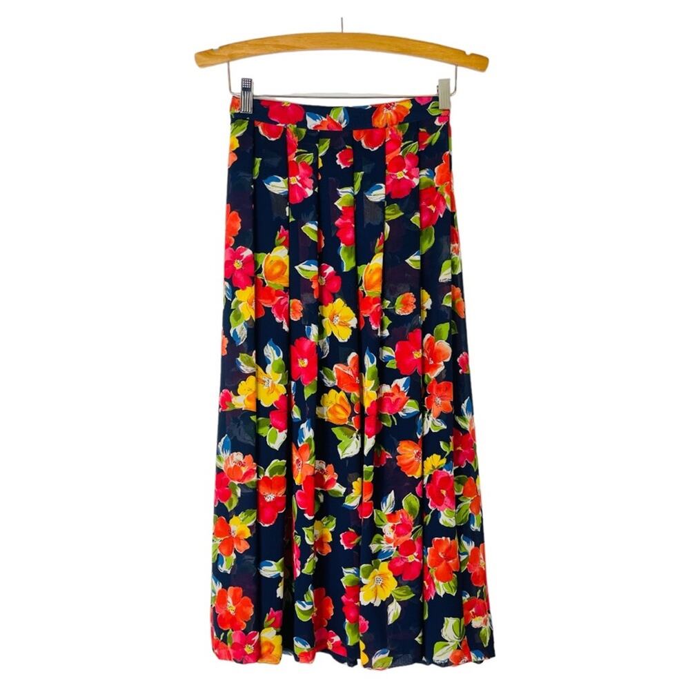 Vintage Liz Claiborne blue pink green floral pleated cottagecore midi skirt 4